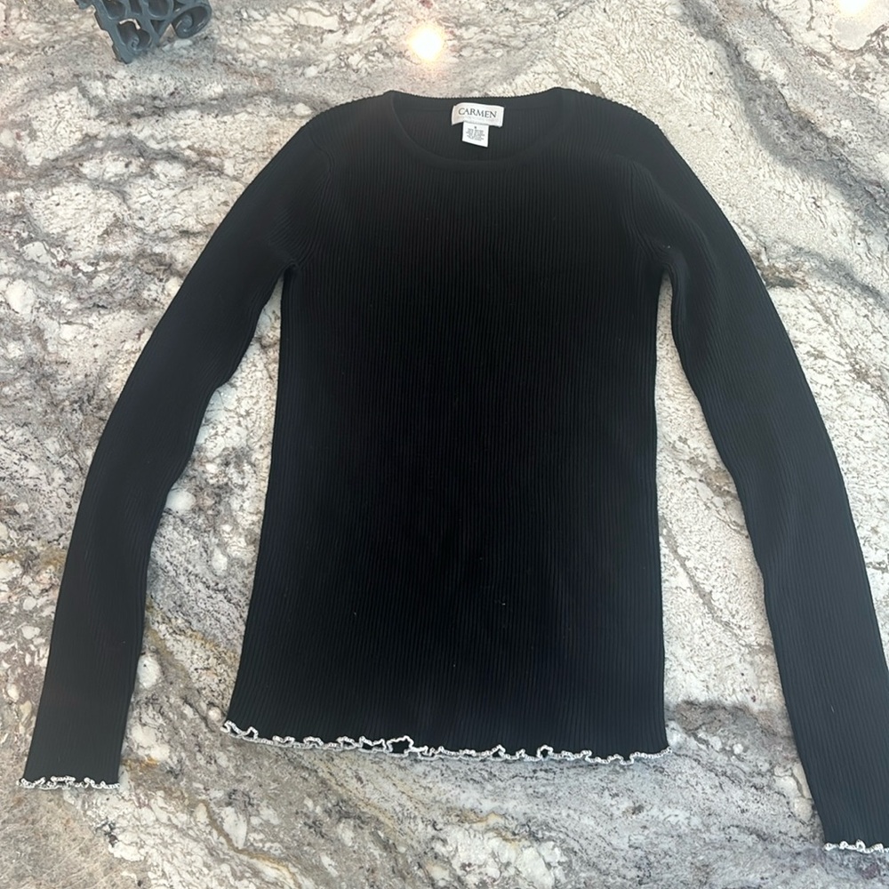 Like new black ribbed top by Carmen Marc Valvo. Size small